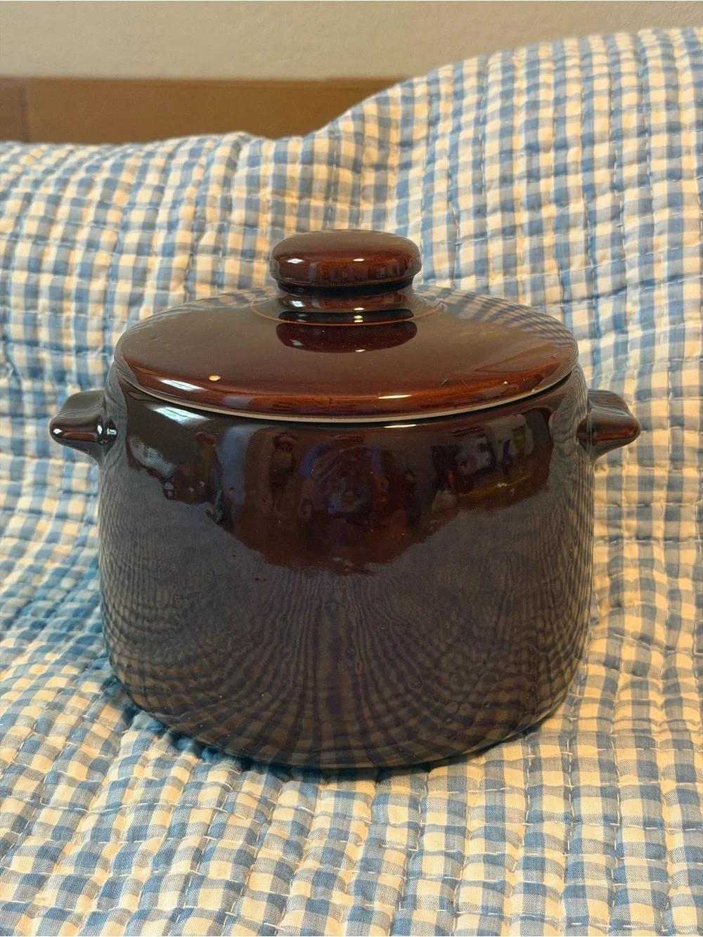 West Bend Stoneware Brown Bean Pot With Lid Crock Cookie Jar Vintage Farmhouse